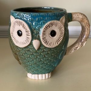 Gibson Home Embossed Blue/Green Glazed Pottery Owl Mug